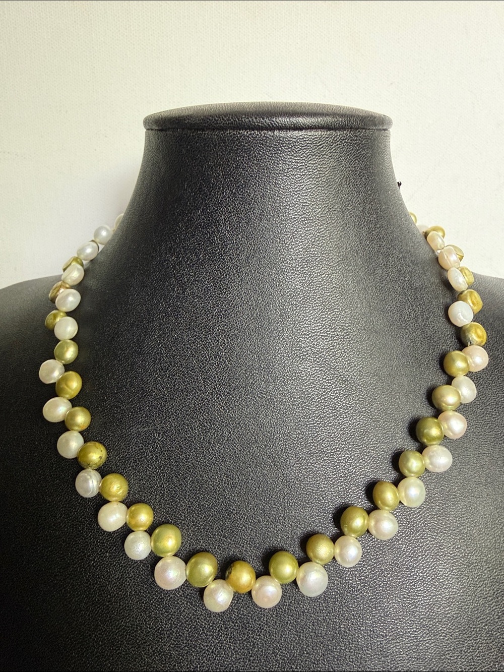 Olive Green and Cream Pearl Strand Necklace - Picture 1 of 6